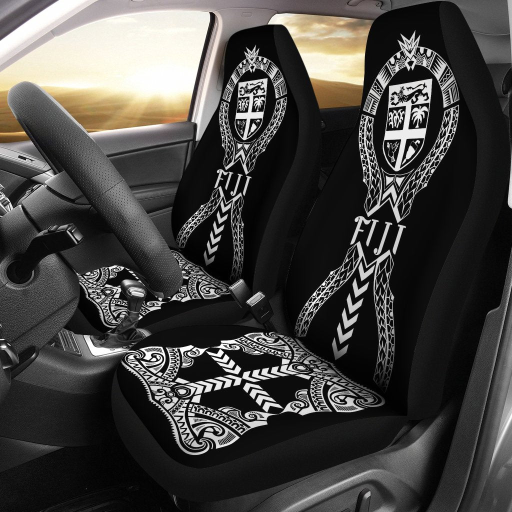 Fiji Car Seat Covers - Fiji Flag Polynesian Tribal Universal Fit Black - Polynesian Pride