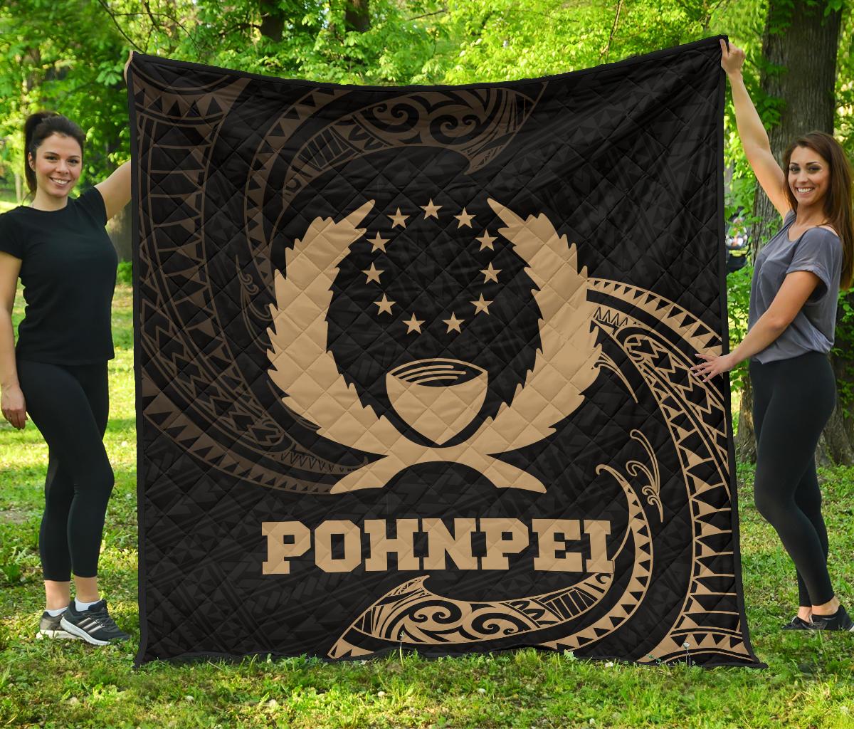 Pohnpei Micronesia Premium Quilt - Gold Tribal Wave - Polynesian Pride