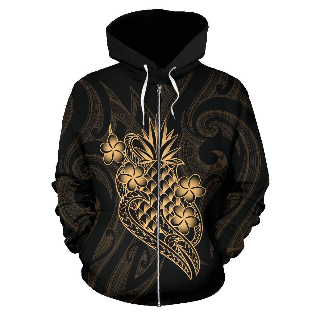 Polynesian All Over Zip up Hoodie Gold Pineapple - Polynesian Pride