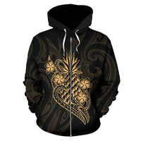 Polynesian All Over Zip up Hoodie Gold Pineapple - Polynesian Pride