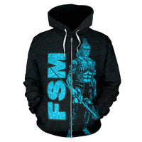 Federates States of Micronesia Zip up Hoodie Micronesian Warrior Blue - Polynesian Pride