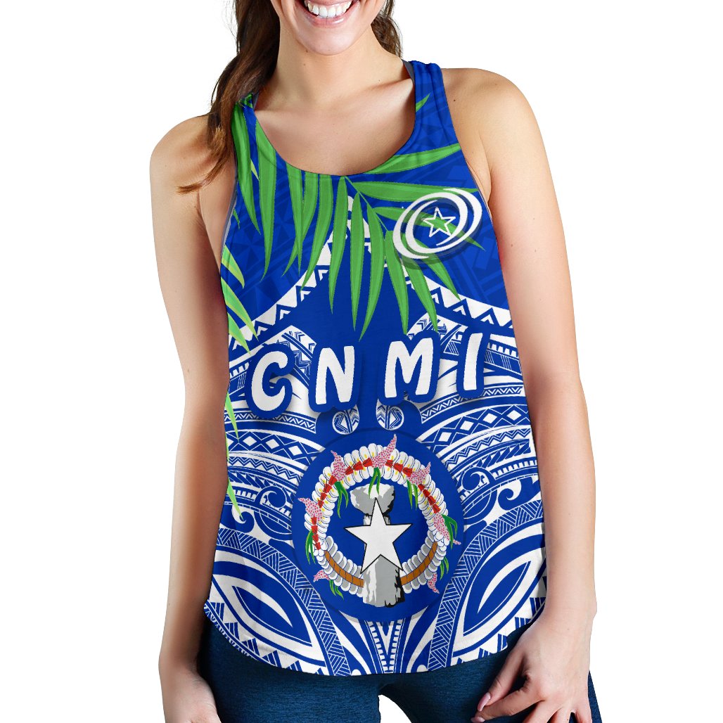Northern Mariana Islands Rugby Women Racerback Tank Coconut Leaves - CNMI Blue - Polynesian Pride