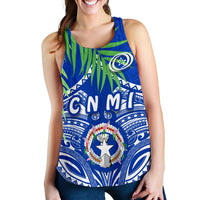 Northern Mariana Islands Rugby Women Racerback Tank Coconut Leaves - CNMI Blue - Polynesian Pride