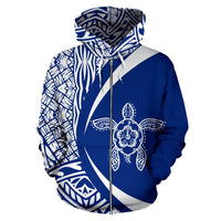Hawaii Turtle Polynesian Zip up Hoodie Circle Style White and Blue Color - Polynesian Pride