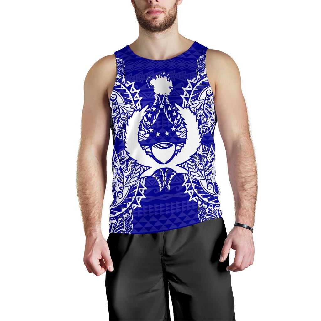 Pohnpei Polynesian Men Tank Top Map Blue Blue - Polynesian Pride