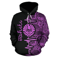 Tahiti Polynesian Hoodie Tahiti Flag Heartbeat Pattern Purple Version TH0 - Polynesian Pride