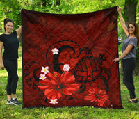 Hawaii Turtle Poly Tribal Red Premium Quilt Red - Polynesian Pride