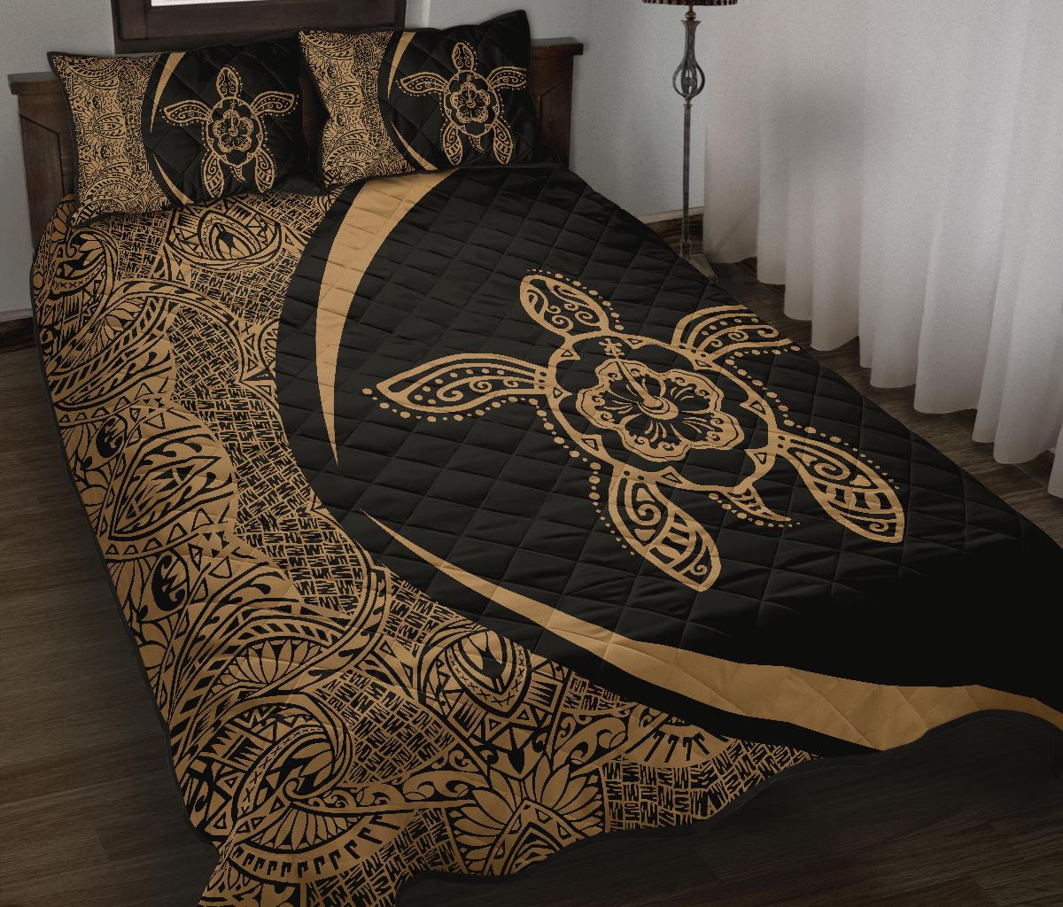 Hawaiian Polynesian Turtle Quilt Bed Set - Circle Style Gold - Polynesian Pride