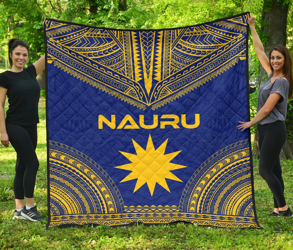 Nauru Premium Quilt - Nauru Flag Polynesian Chief Blue Version Blue - Polynesian Pride