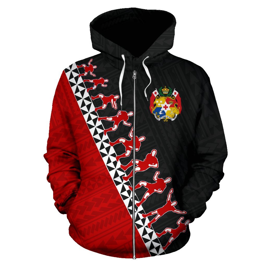 Tonga Sipi Tau Zip up Hoodie Unisex Black Red - Polynesian Pride