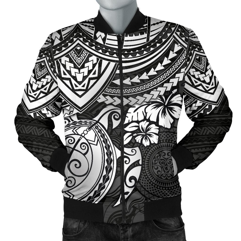 Polynesian Bomber Jacket (Men) - Polynesian White Turtle White - Polynesian Pride