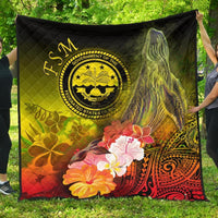 Federated States of Micronesia Premium Quilts - Humpback Whale with Tropical Flowers (Yellow) Yellow - Polynesian Pride