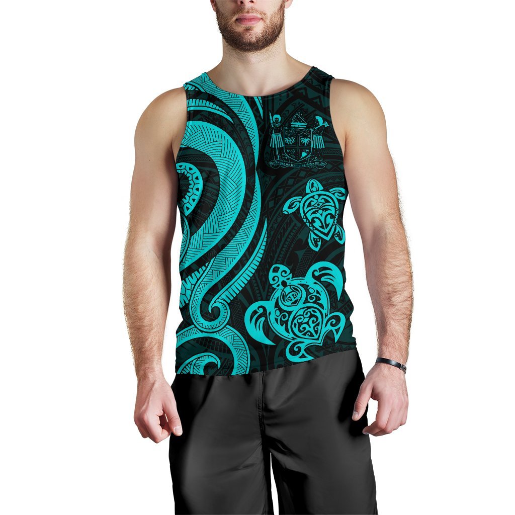 Fiji Polynesian Men Tank Top - Turquoise Tentacle Turtle Crest - Polynesian Pride