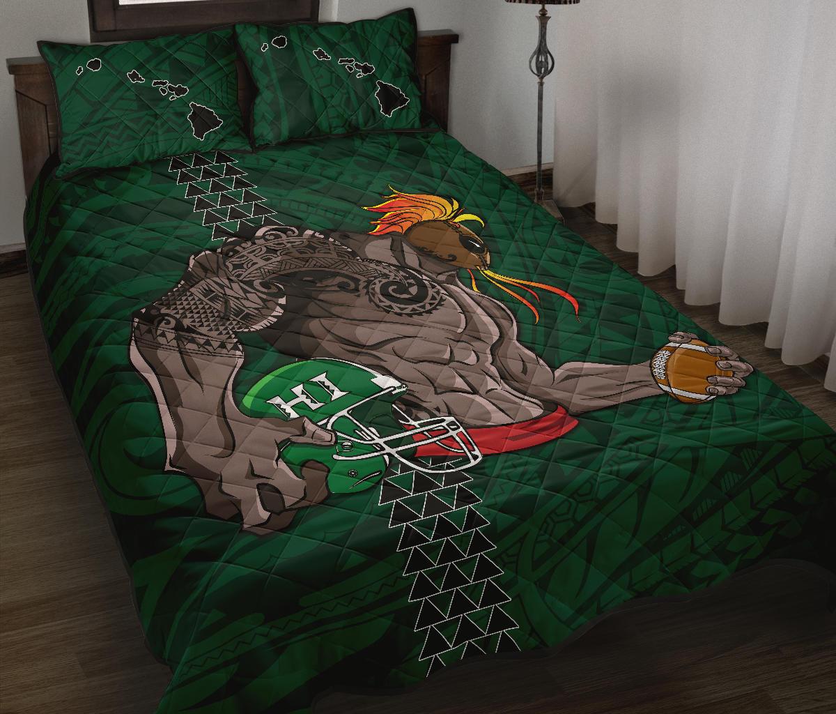 Kakau Blue Hawaii Warrior Football Quilt Bed Set - Polynesian Pride