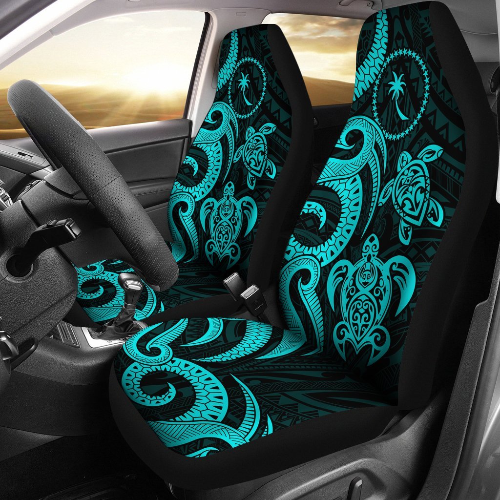 Chuuk Micronesian Car Seat Covers - Turquoise Tentacle Turtle Universal Fit Turquoise - Polynesian Pride