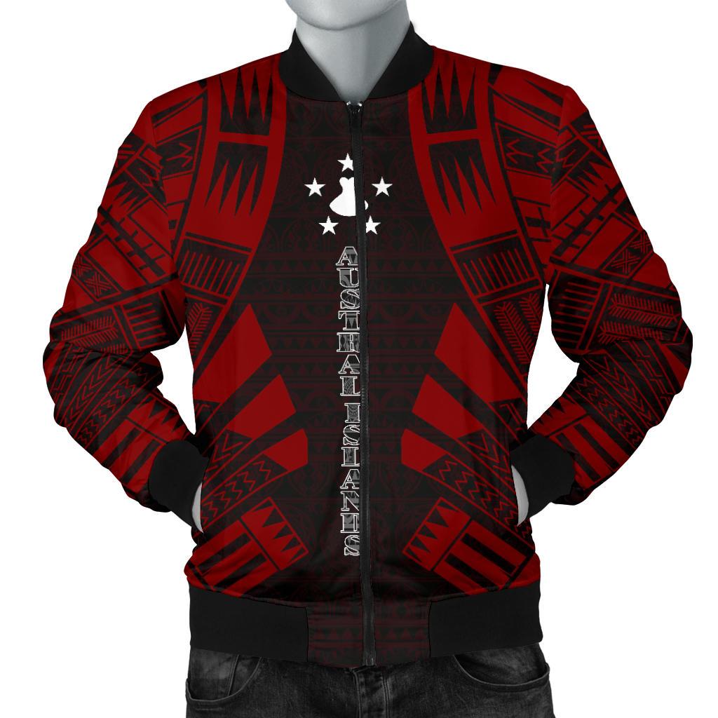 Austral Islands Men Bomber Jackets - Polynesian Tattoo Red Red - Polynesian Pride