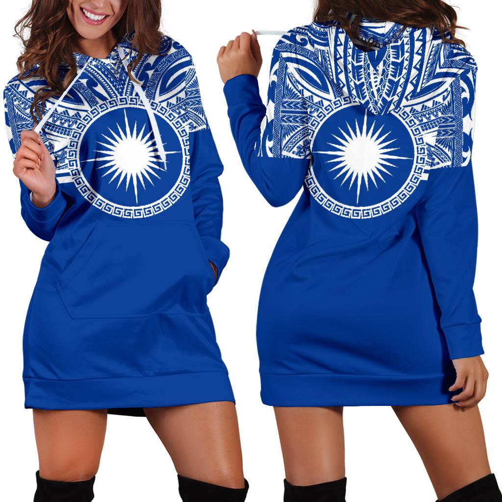 Marshall Islands Women Hoodie Dress - Marshall Islands Coat Of Arms Polynesian Flag Color Blue - Polynesian Pride