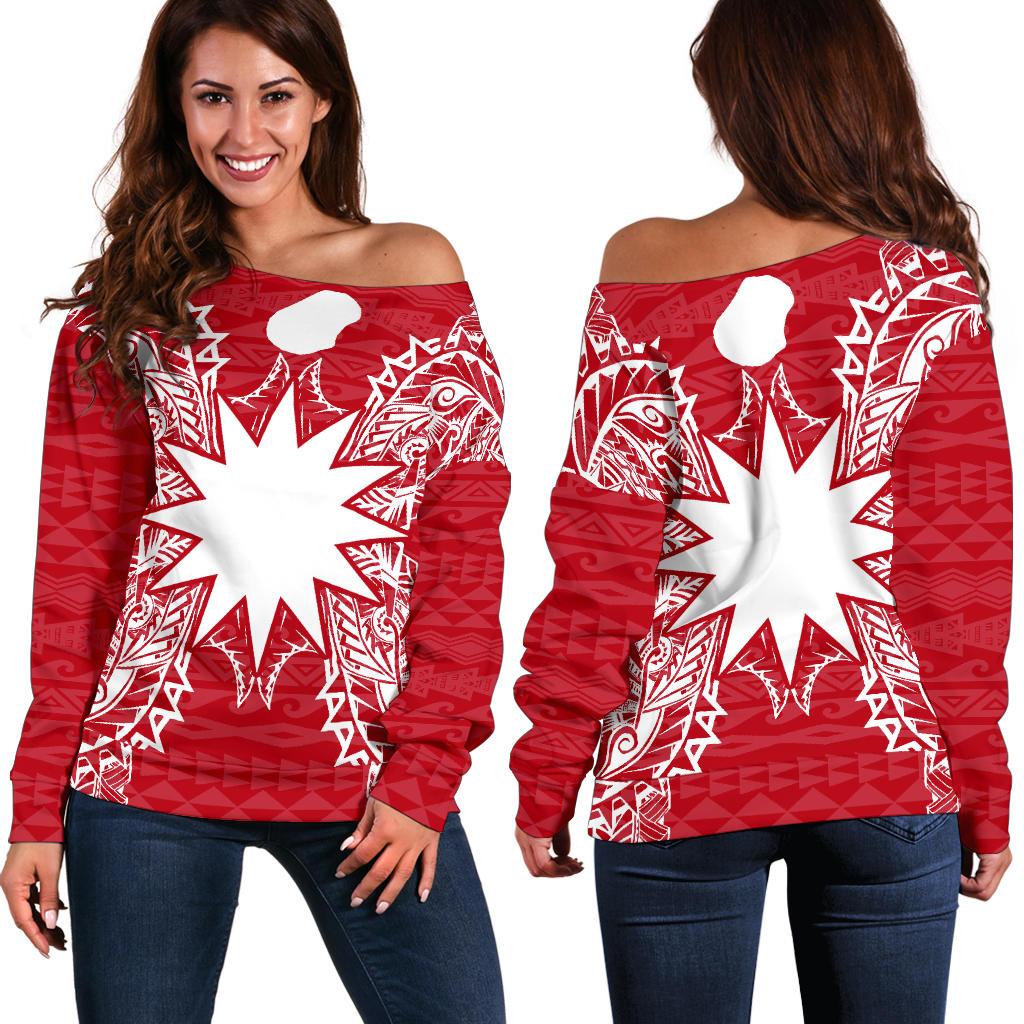 Nauru Polynesian Shoulder Sweater Map Red White Red - Polynesian Pride