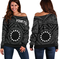 Cook Island Personalised Women's Off Shoulder Sweater - Seal With Polynesian Tattoo Style ( Black) - Polynesian Pride