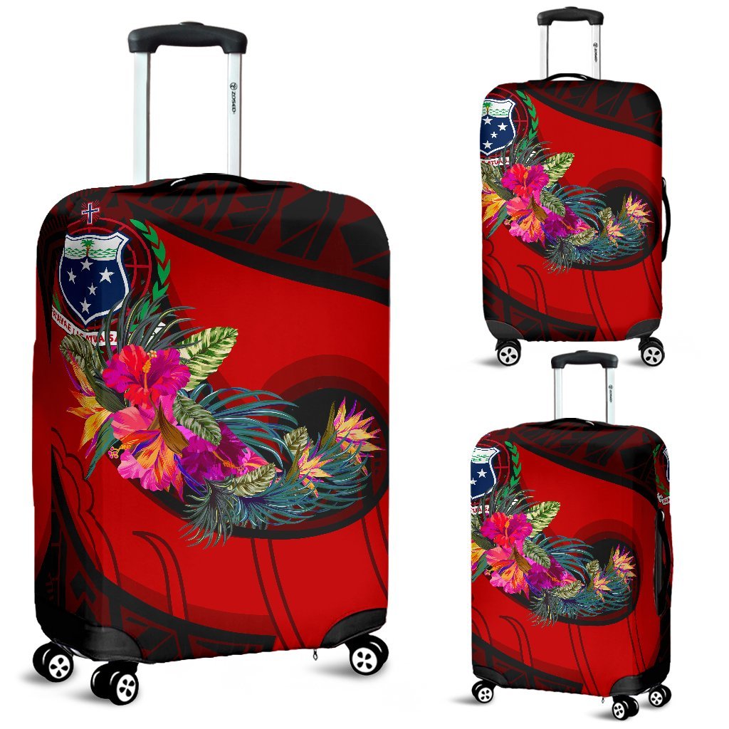Samoa Luggage Covers - Polynesian Hook And Hibiscus (Red) - Polynesian Pride
