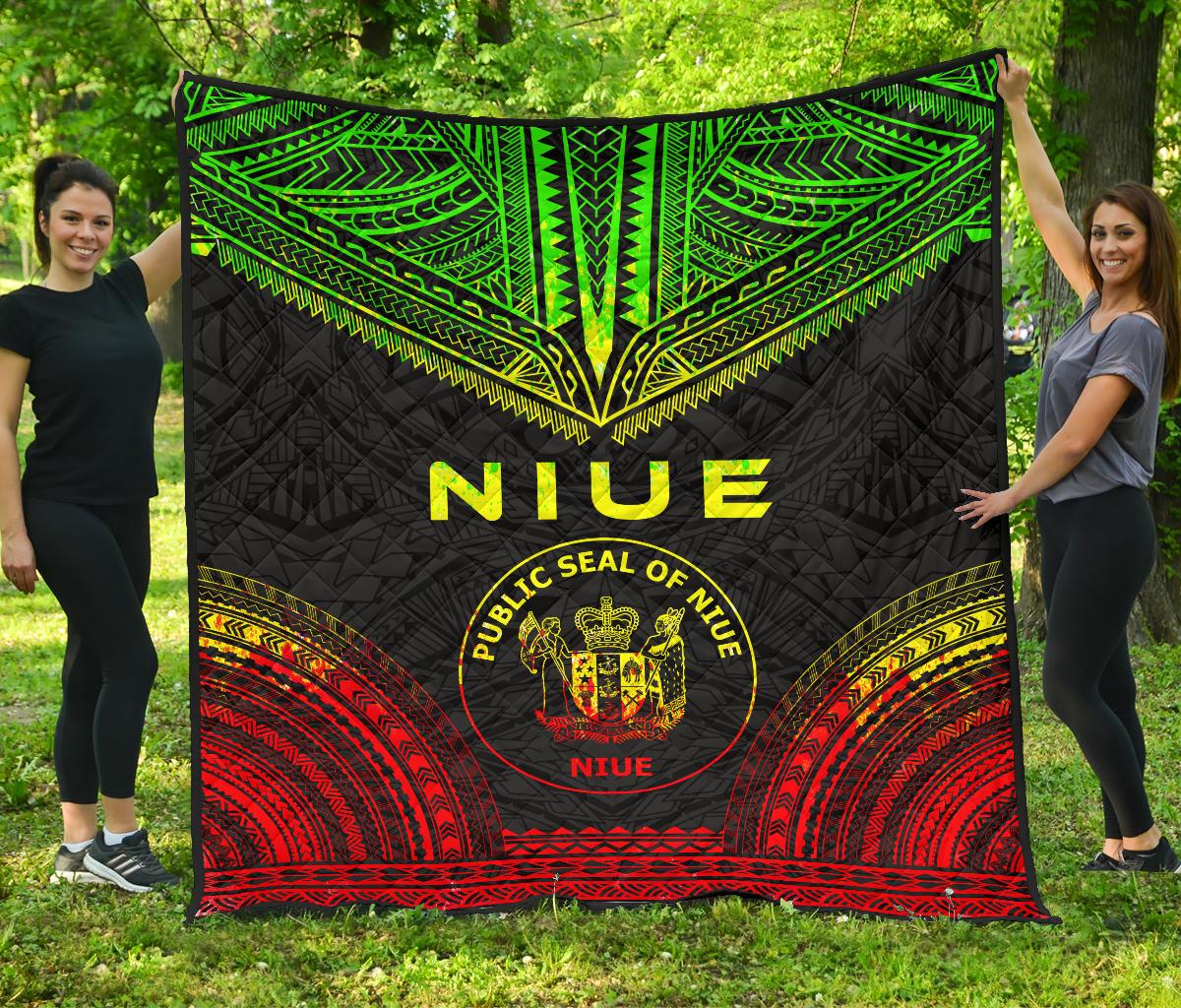 Niue Premium Quilt - Niue Seal Polynesian Chief Reggae Version - Polynesian Pride
