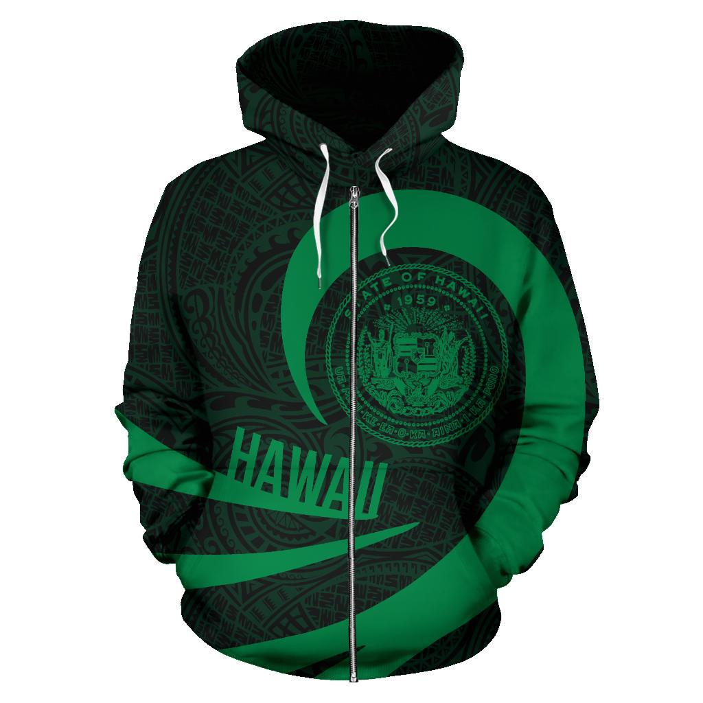 Hawaii Coat of Arms Roll In My Heart Zip up Hoodie Green - Polynesian Pride