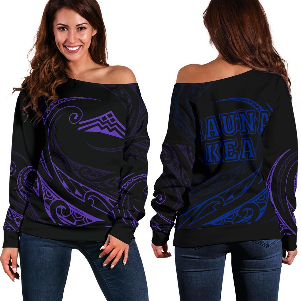 Hawaiian Mauna Kea Polynesian Women's Off Shoulder Sweater - Purple - Frida Style Purple - Polynesian Pride