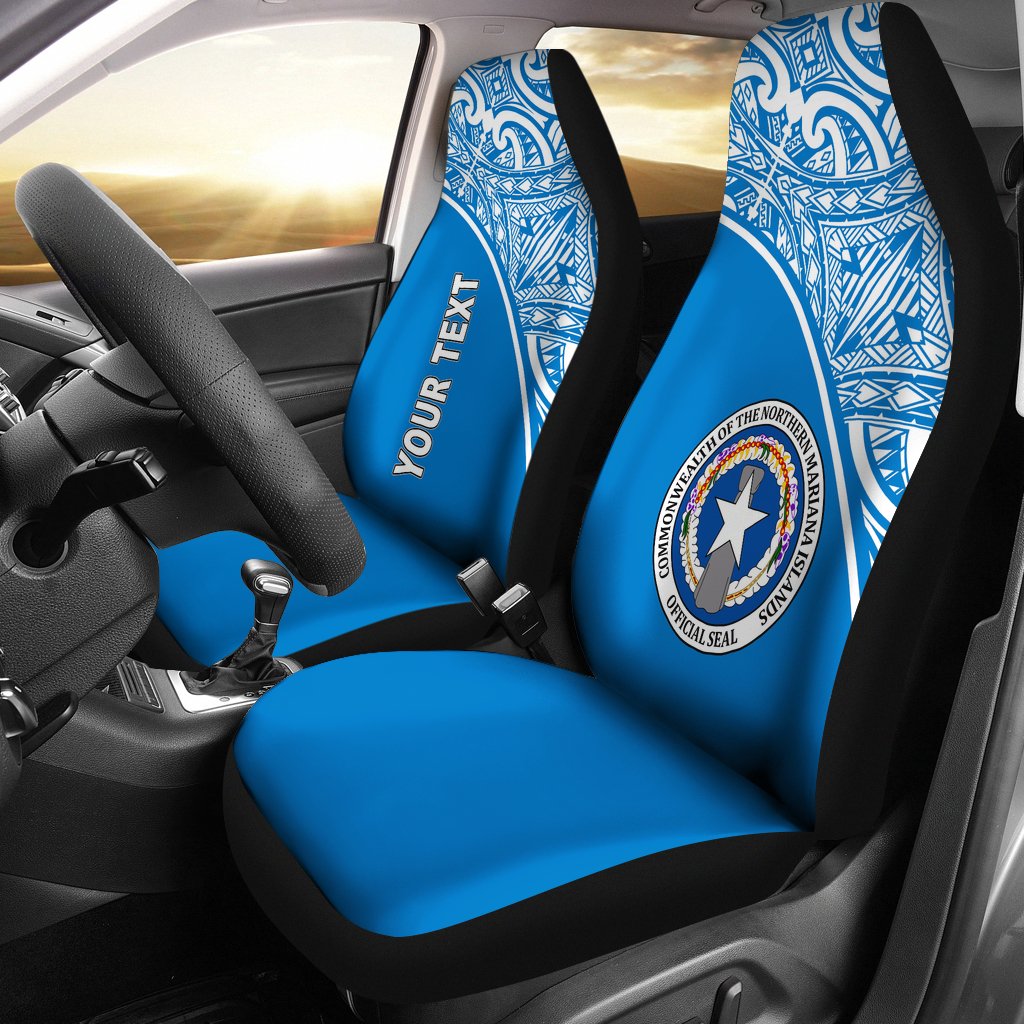 Northern Mariana Islands Custom Personalised Car Seat Covers - C N M I Seal Polynesian Blue Curve Universal Fit Blue - Polynesian Pride