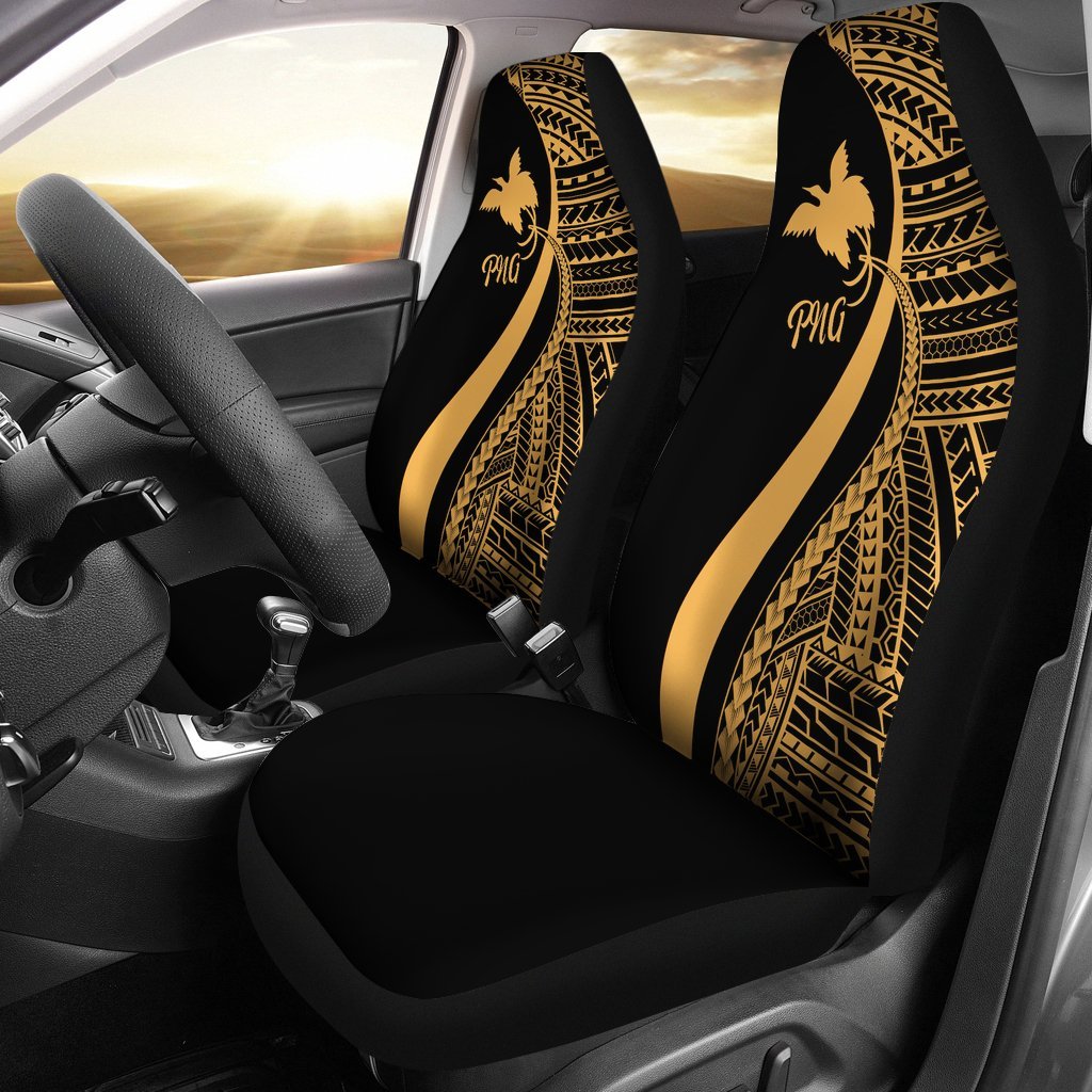 Papua New Guinea Car Seat Covers - Gold Polynesian Tentacle Tribal Pattern Universal Fit Gold - Polynesian Pride