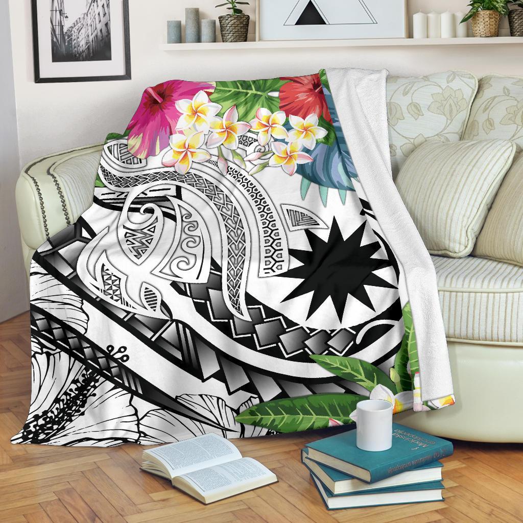 Nauru Polynesian Premium Blanket - Summer Plumeria (White) White - Polynesian Pride