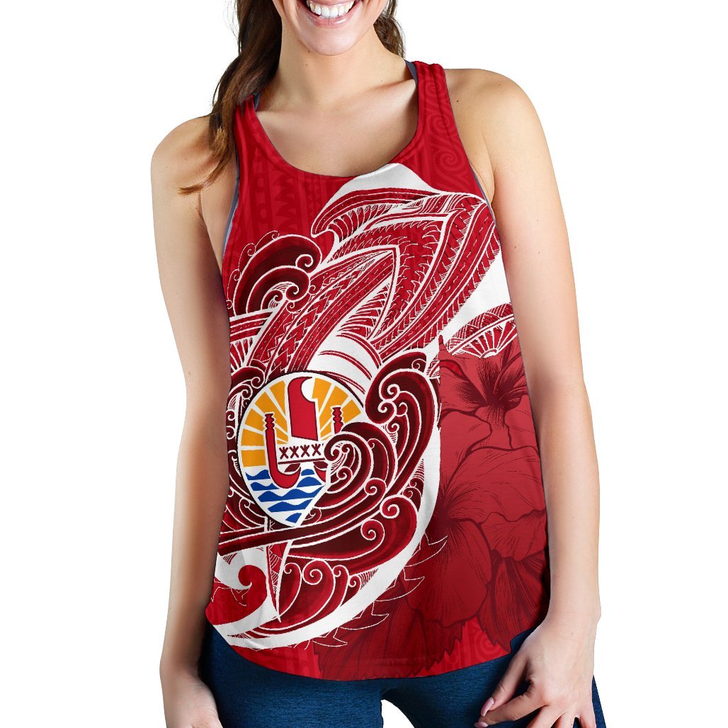 Tahiti Women'S Racerback Tank Shark Coat Of Arms Red - Polynesian Pride