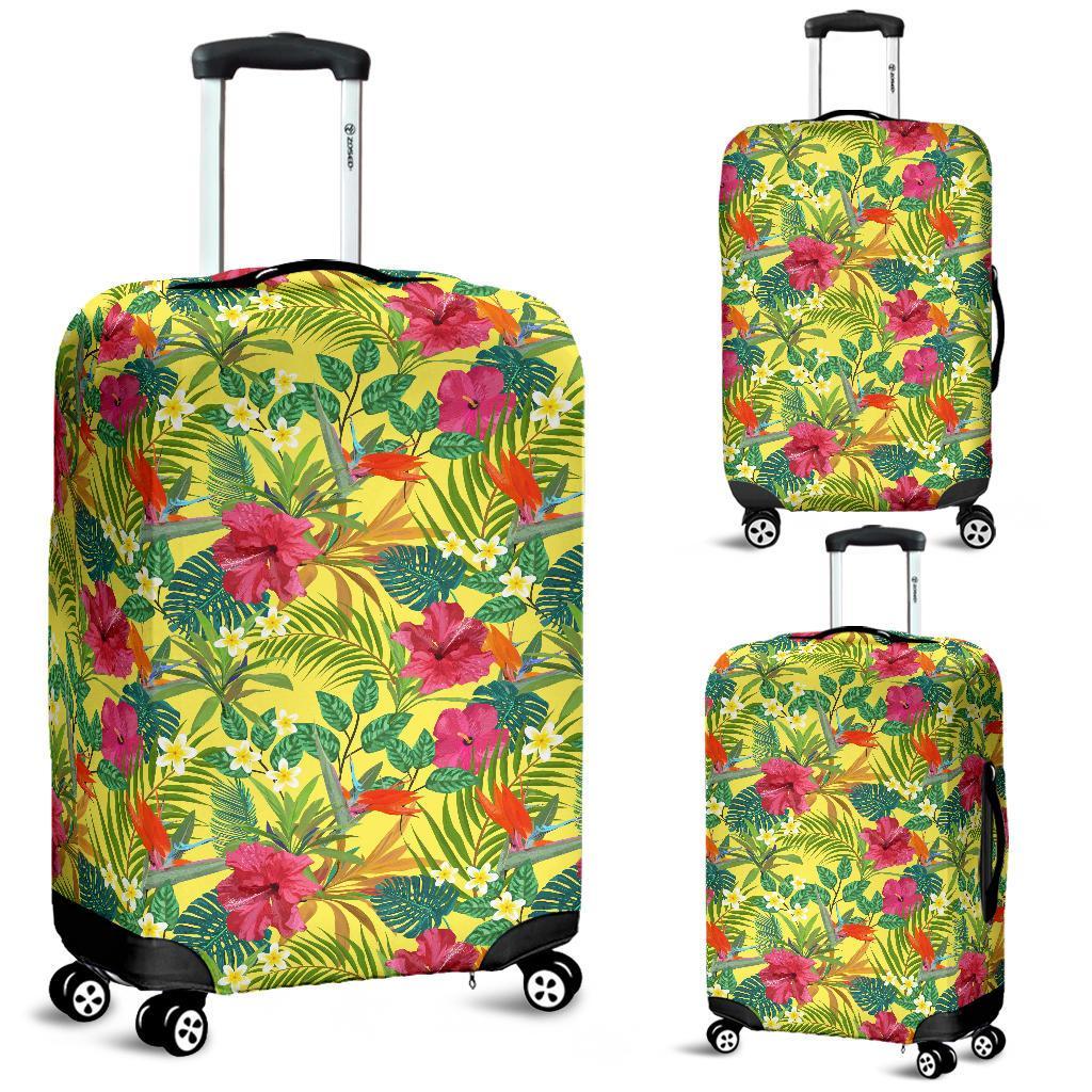 Hawaii Tropical Leaves And Flowers Luggage Cover White - Polynesian Pride