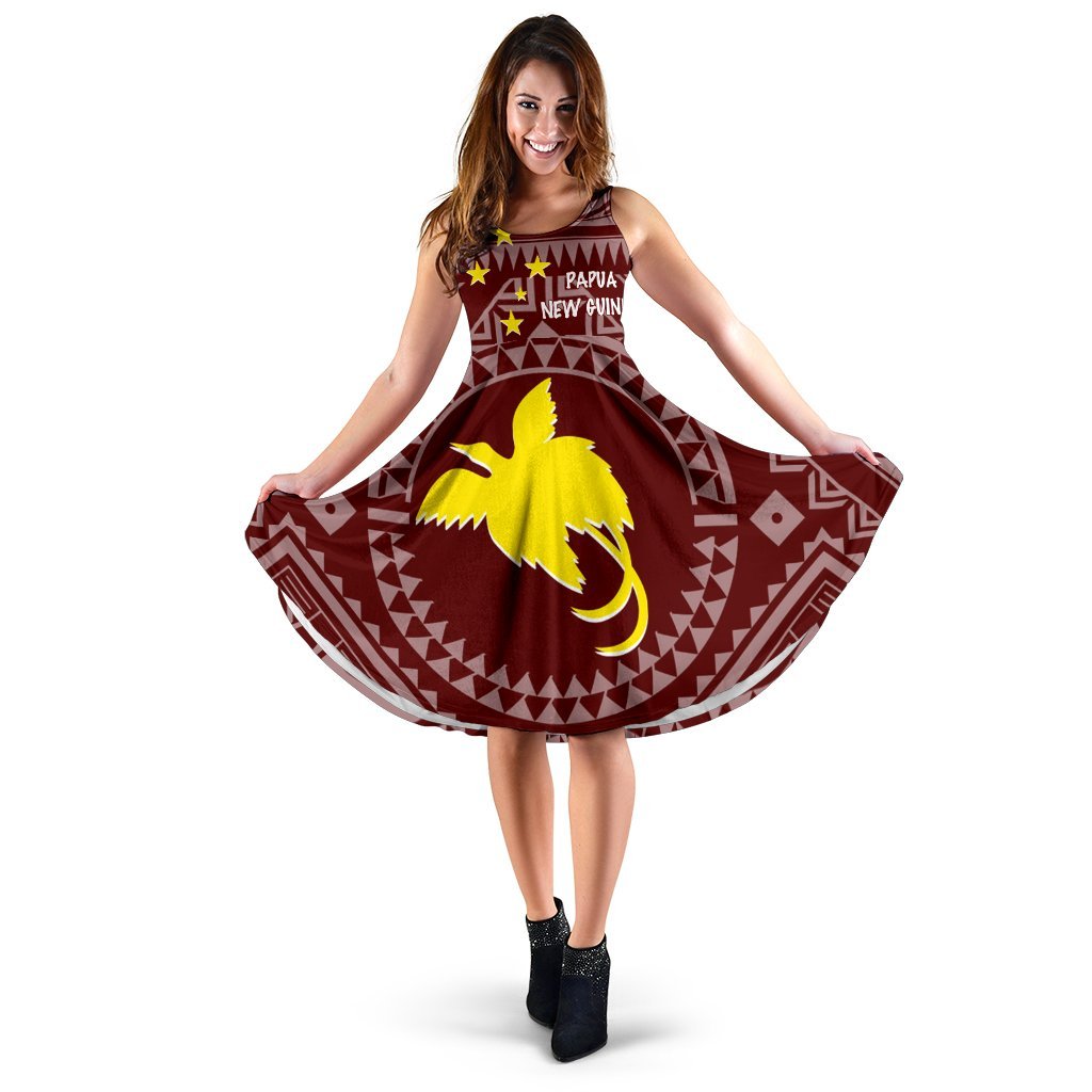 Papua New Guinea Midi Dress Dress - Flag With Polynesian Patterns (Red) Women Red - Polynesian Pride