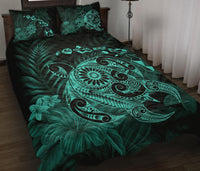 Hawaii Turtle Map Hibiscus Polynesian Turquoise Quilt Bed Set - Polynesian Pride