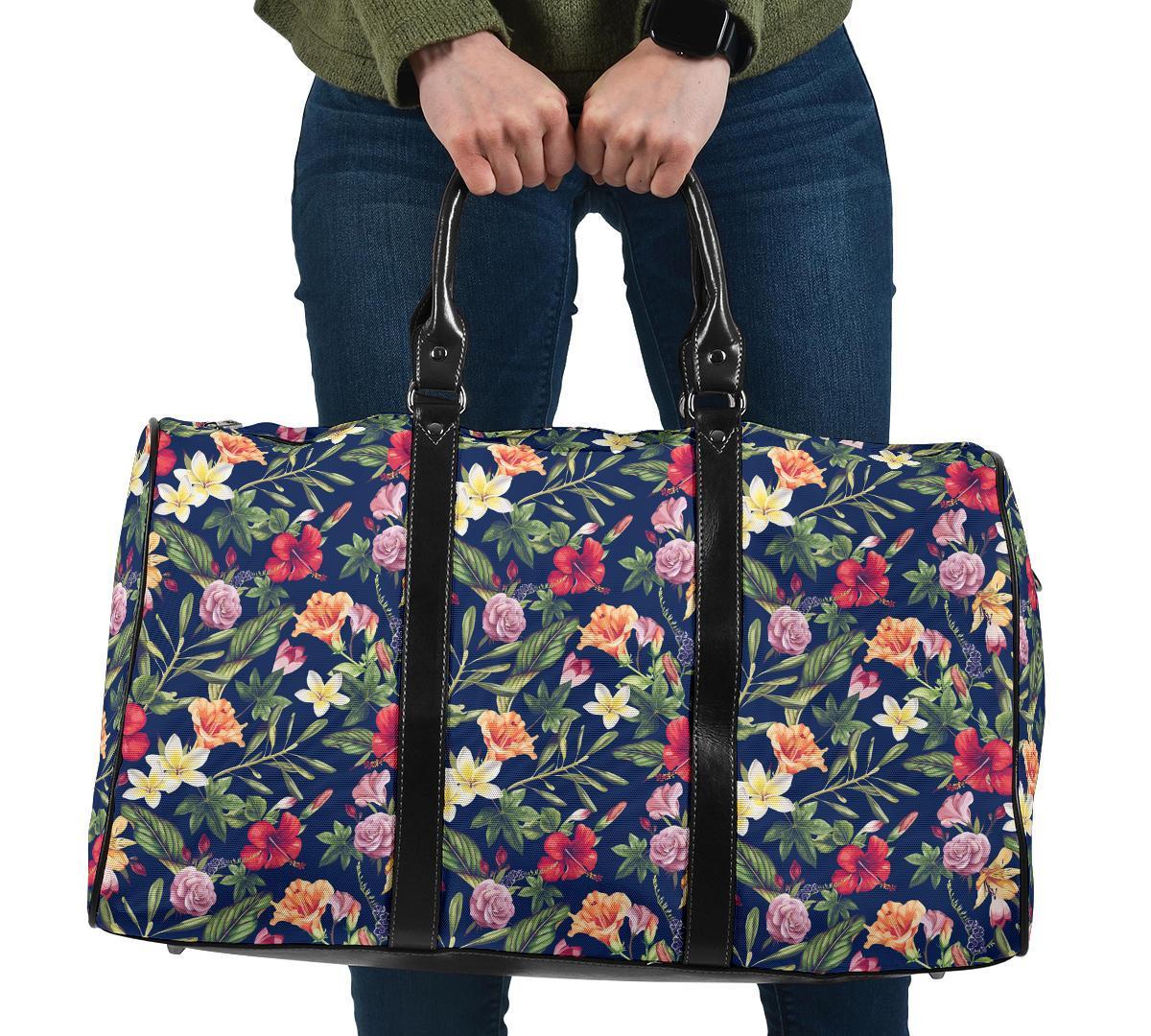Tropical Hibiscus Red And Plumeria White Hawaii Travel Bag Travel Bag One size Black - Polynesian Pride
