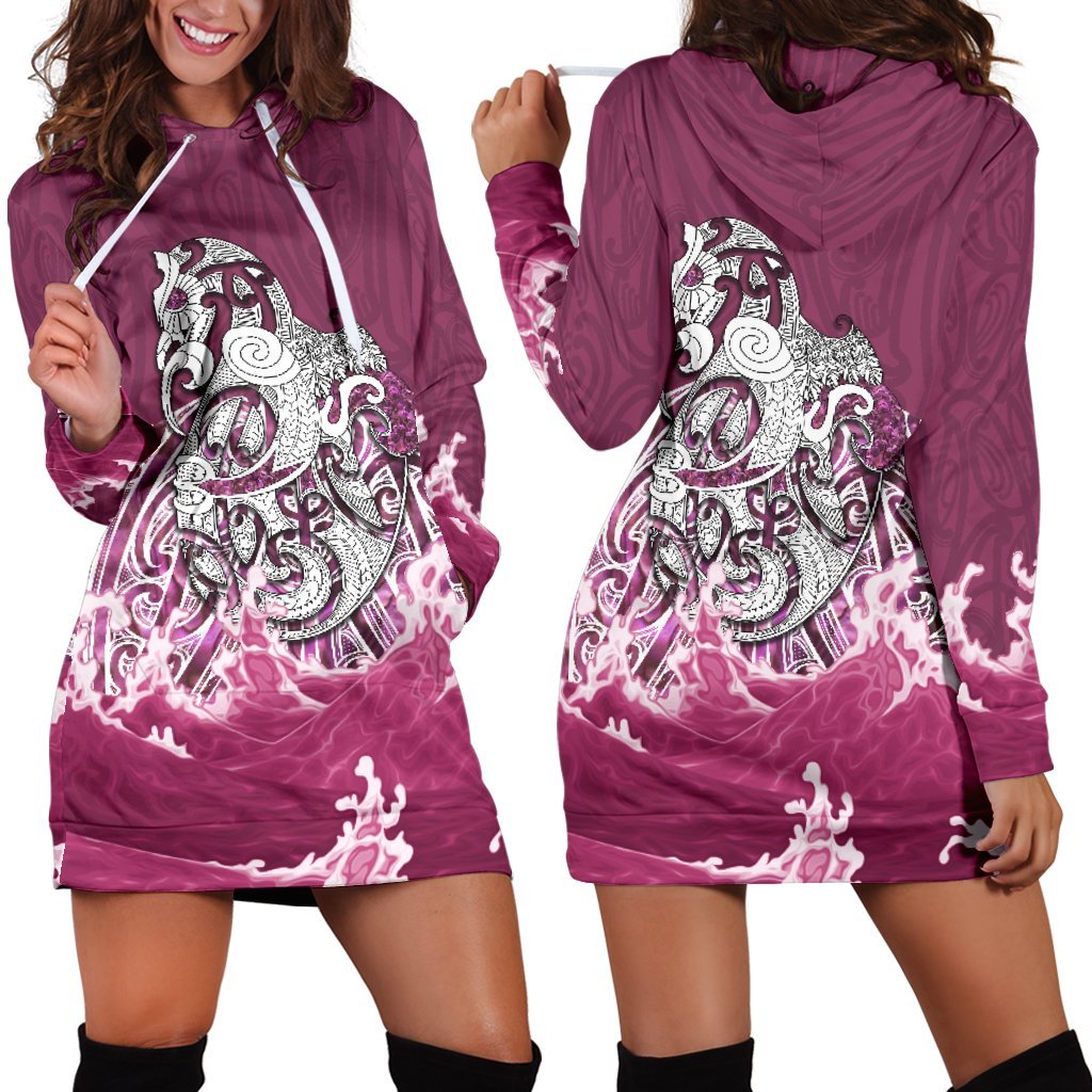 Maori Manaia The Blue Sea Women'S Hoodie Dress, Pink Pink - Polynesian Pride