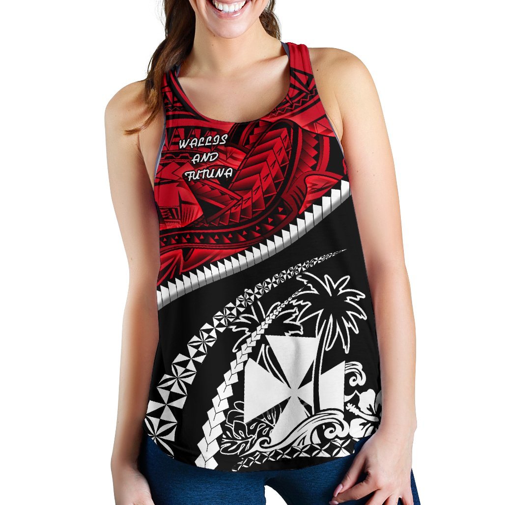 Wallis And Futuna Tapa Women'S Racerback Tank Polynesian Shark Tattoo Red - Polynesian Pride