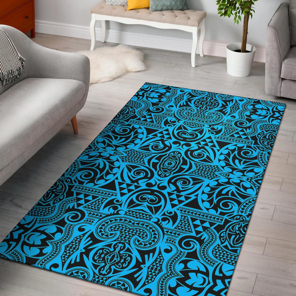 Polynesian Blue And Black Area Rug - Polynesian Pride