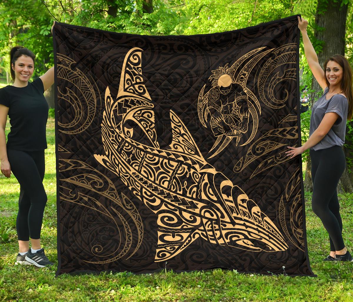 Polynesian Quilt - Polynesian Gold Shark Warrior Tattoo Gold - Polynesian Pride