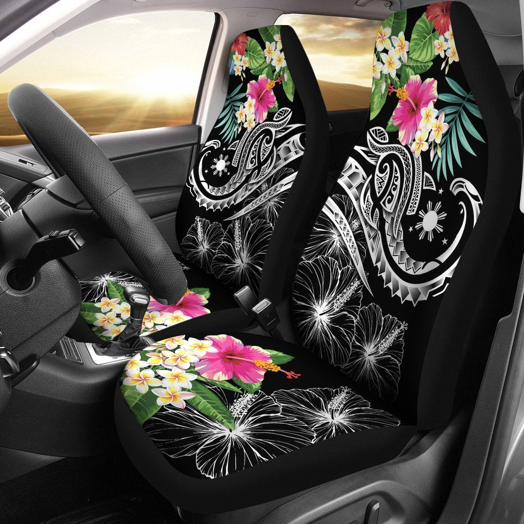 The Philippines Car Seat Cover - Summer Plumeria (Black) Universal Fit Black - Polynesian Pride