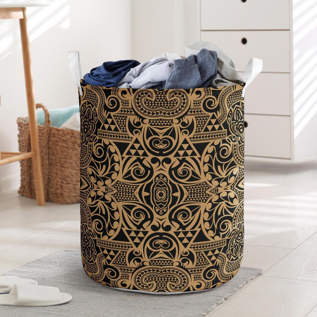 Polynesian Kakau Turtle Gold Hawaii Laundry Basket Laundry Basket One Size Gold - Polynesian Pride