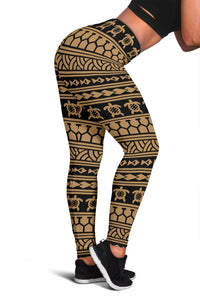 Polynesian Tatoo Tribal Gold Hawaii Women's Leggings AH Gold - Polynesian Pride