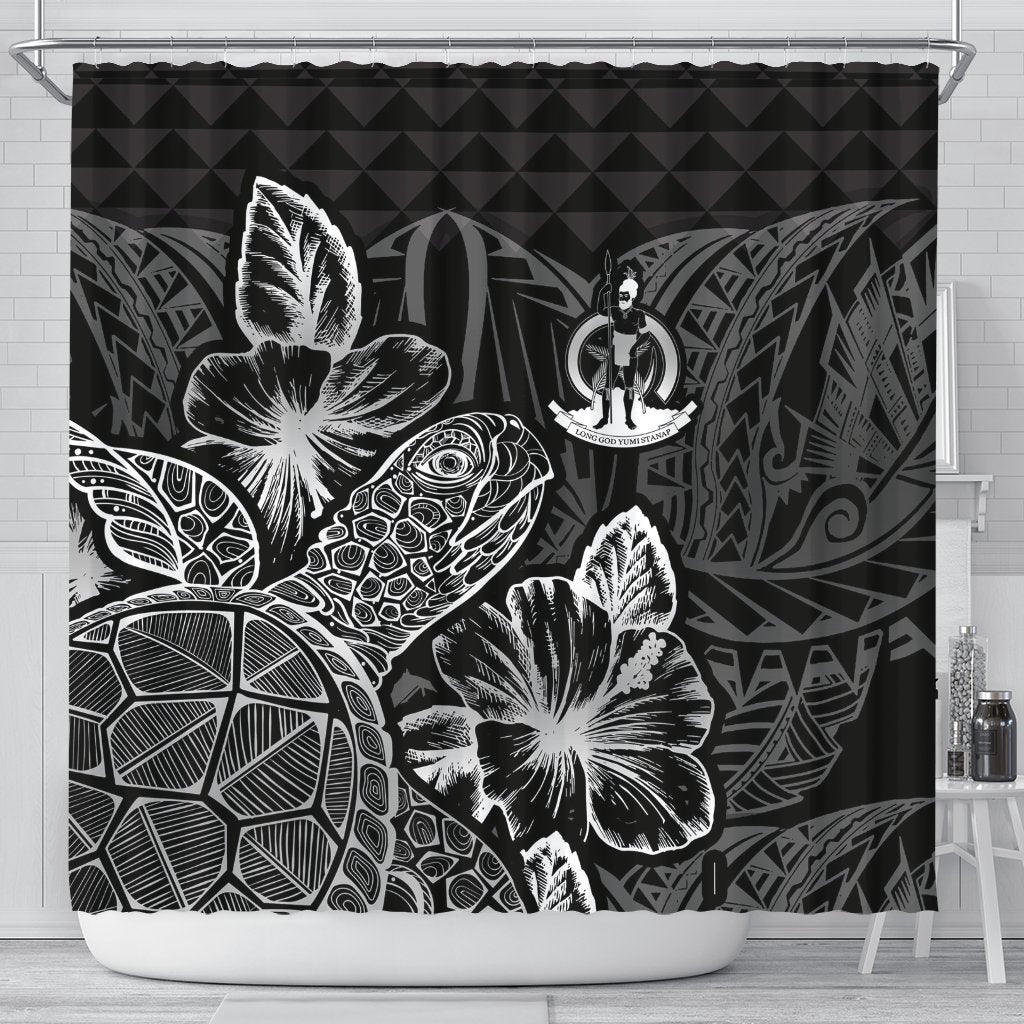 Vanuatu Shower Curtain Turtle Hibiscus Black 177 x 172 (cm) Black - Polynesian Pride