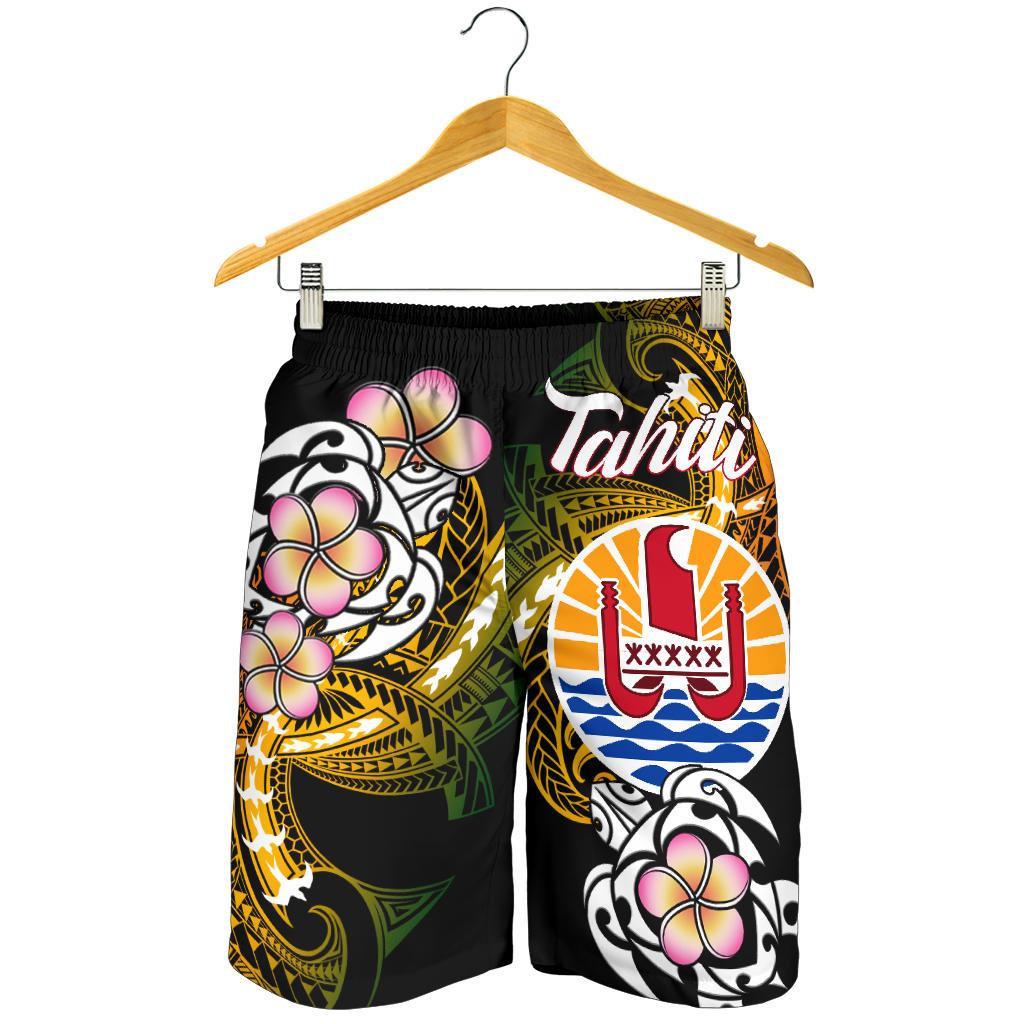 French Polynesia Tahiti Men's Shorts - Tahiti Of Seal Turtle With Plumeria - Polynesian Pride