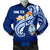 Guam Personalised Men's Bomber Jacket - Guam Seal Polynesian Patterns Plumeria (Blue) Blue - Polynesian Pride