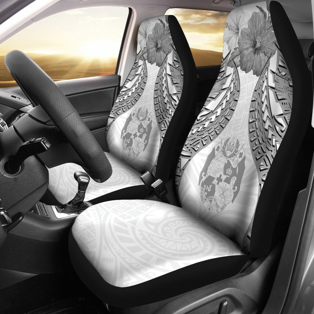 Tonga Polynesian Car Seat Covers Pride Seal And Hibiscus White Universal Fit White - Polynesian Pride