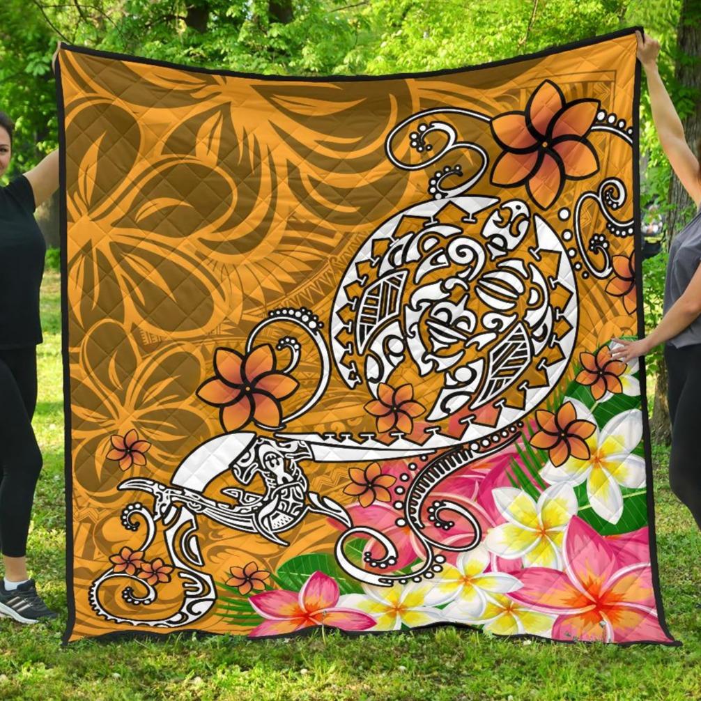 Polynesian Premium Quilt - Turtle Plumeria Gold Color Gold - Polynesian Pride