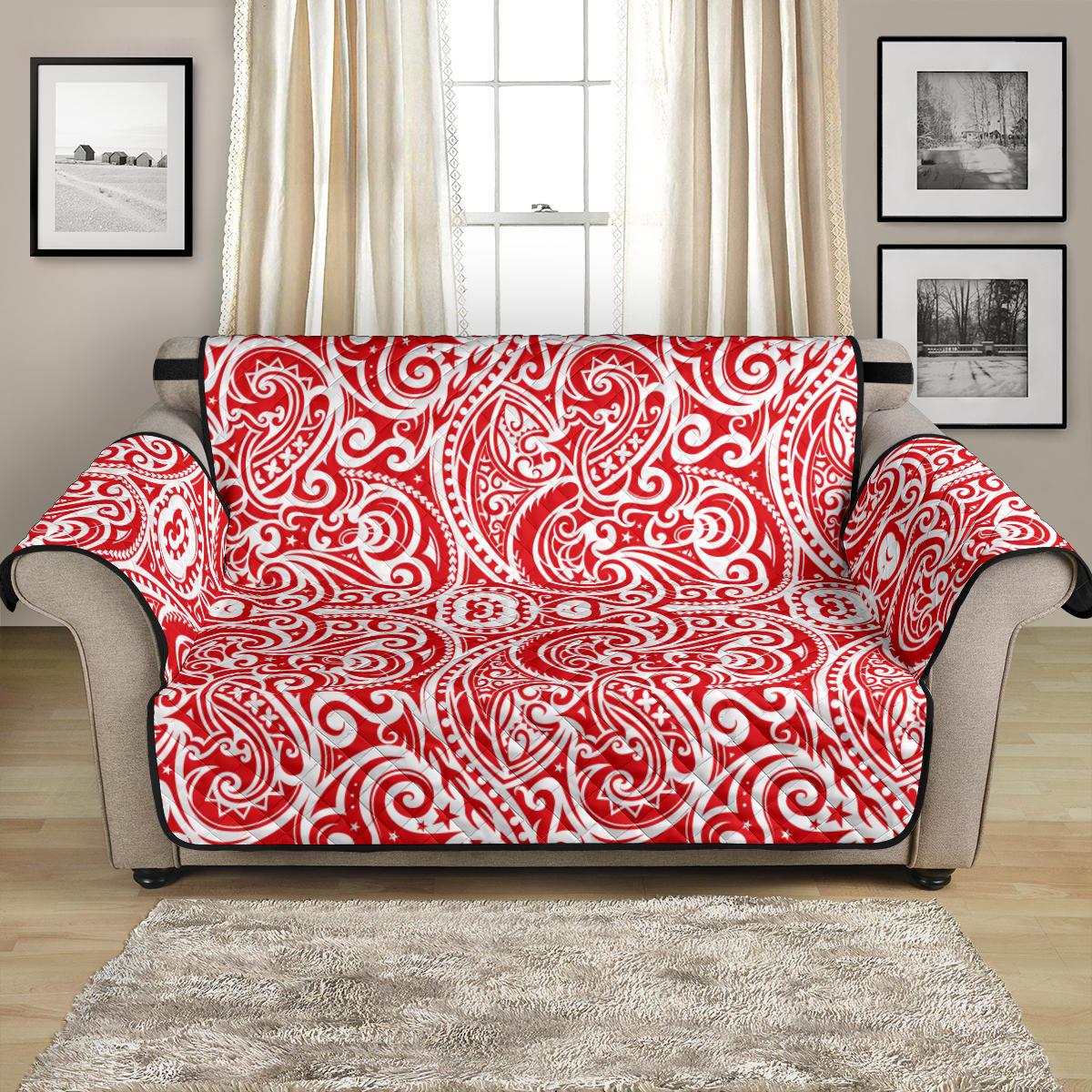 Tonga Chair Sofa Protector - Red Color Patterns Poly 54" Loveseat Black - Polynesian Pride