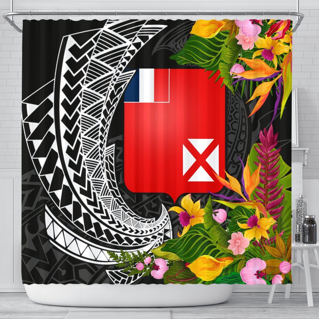 Wallis and Futuna Shower Curtains - Seal Spiral Polynesian Patterns 177 x 172 (cm) Black - Polynesian Pride