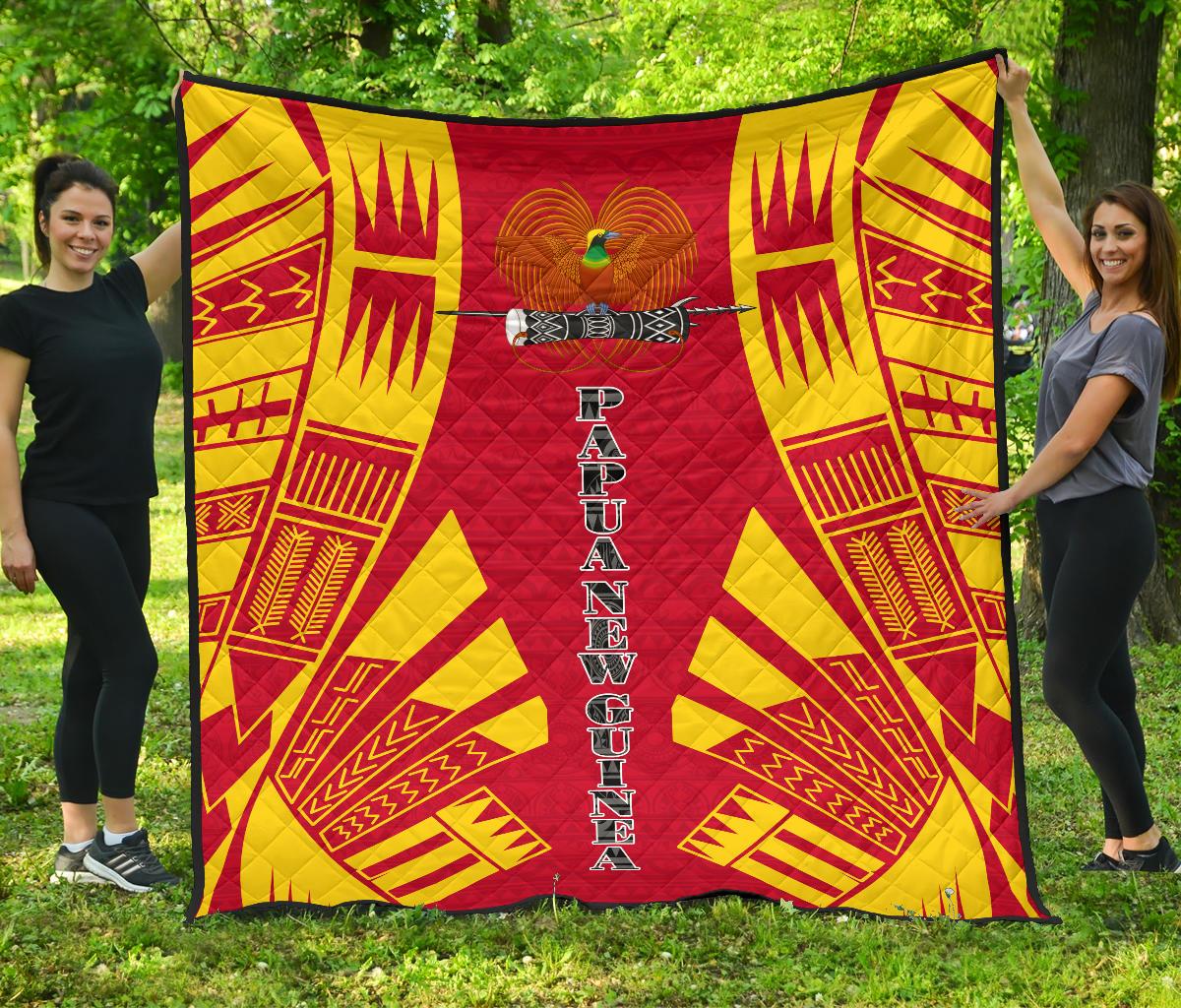 Papua New Guinea Premium Quilt - Papua New Guinea Coat Of Arsms Polynesian Yellow Tattoo - Polynesian Pride